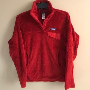Red Fuzzy Fleece Patagonia 4 Snap Pullover